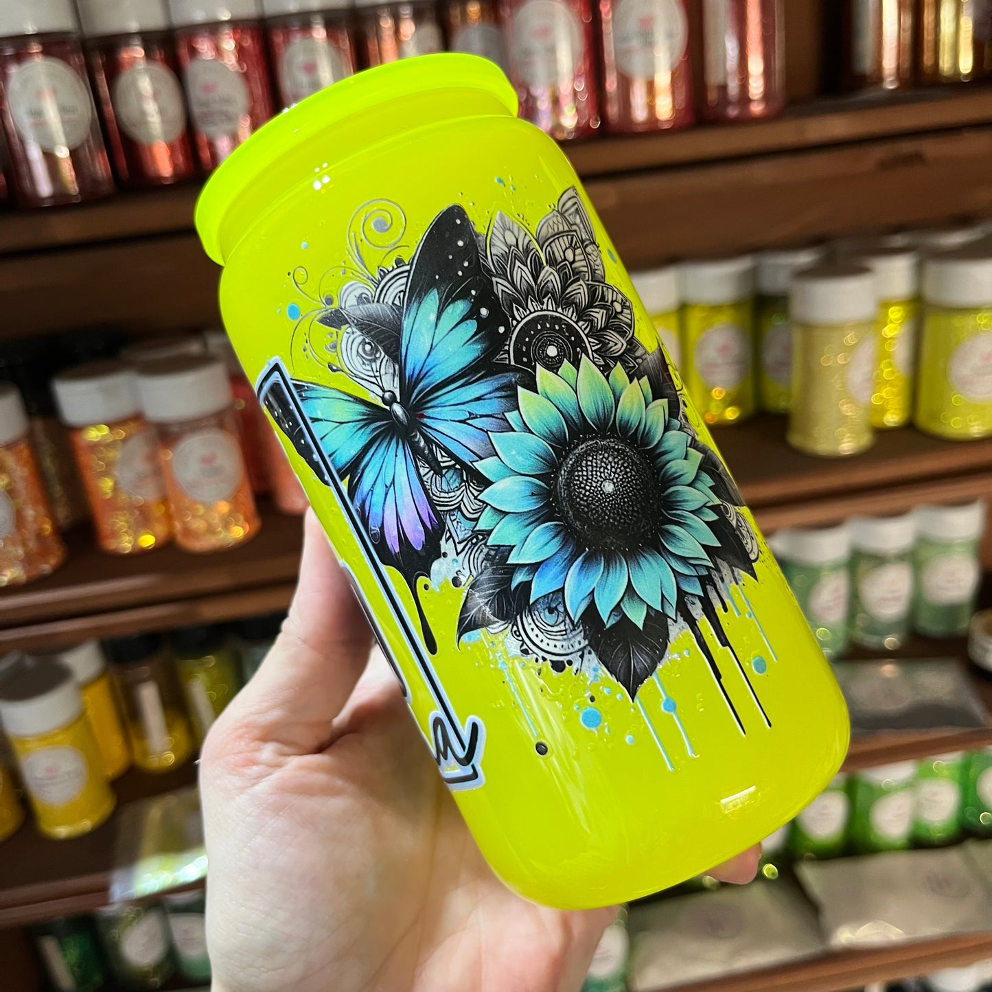 Neon Yellow Glass Can