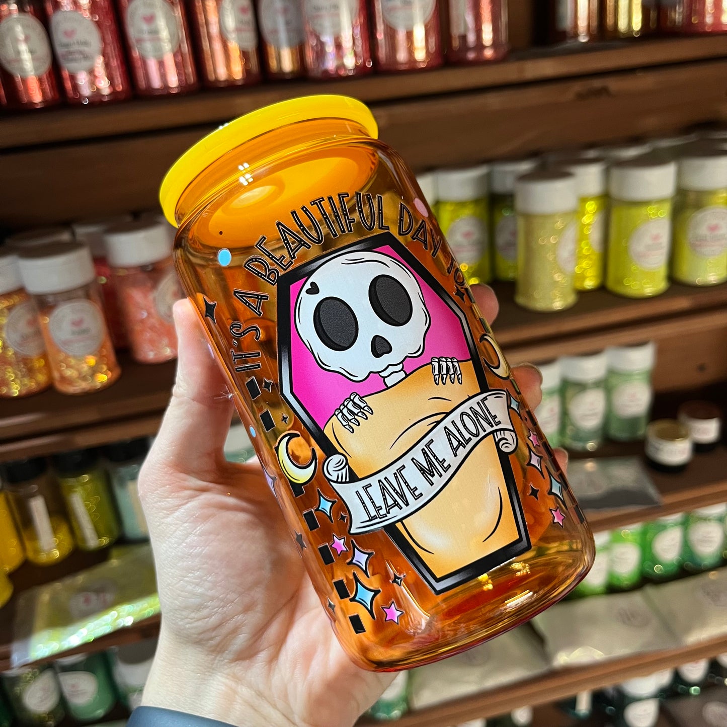 Clear Orange Glass Can
