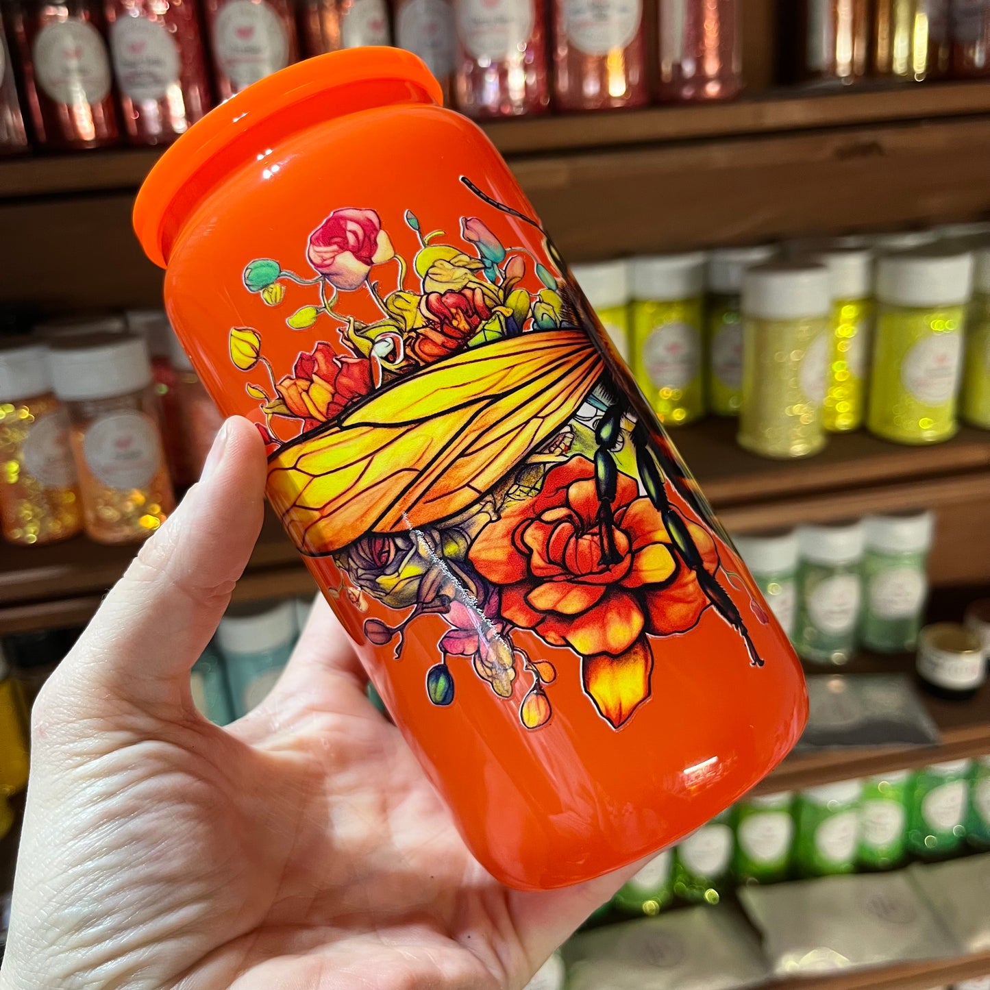 Neon Orange Glass Can