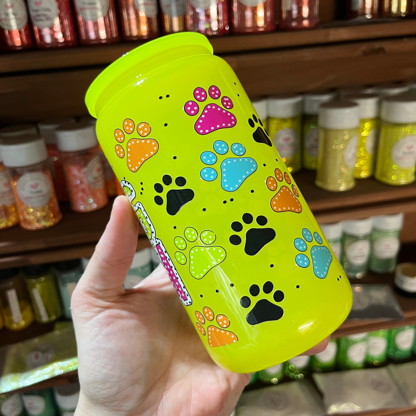 Neon Yellow Glass Can
