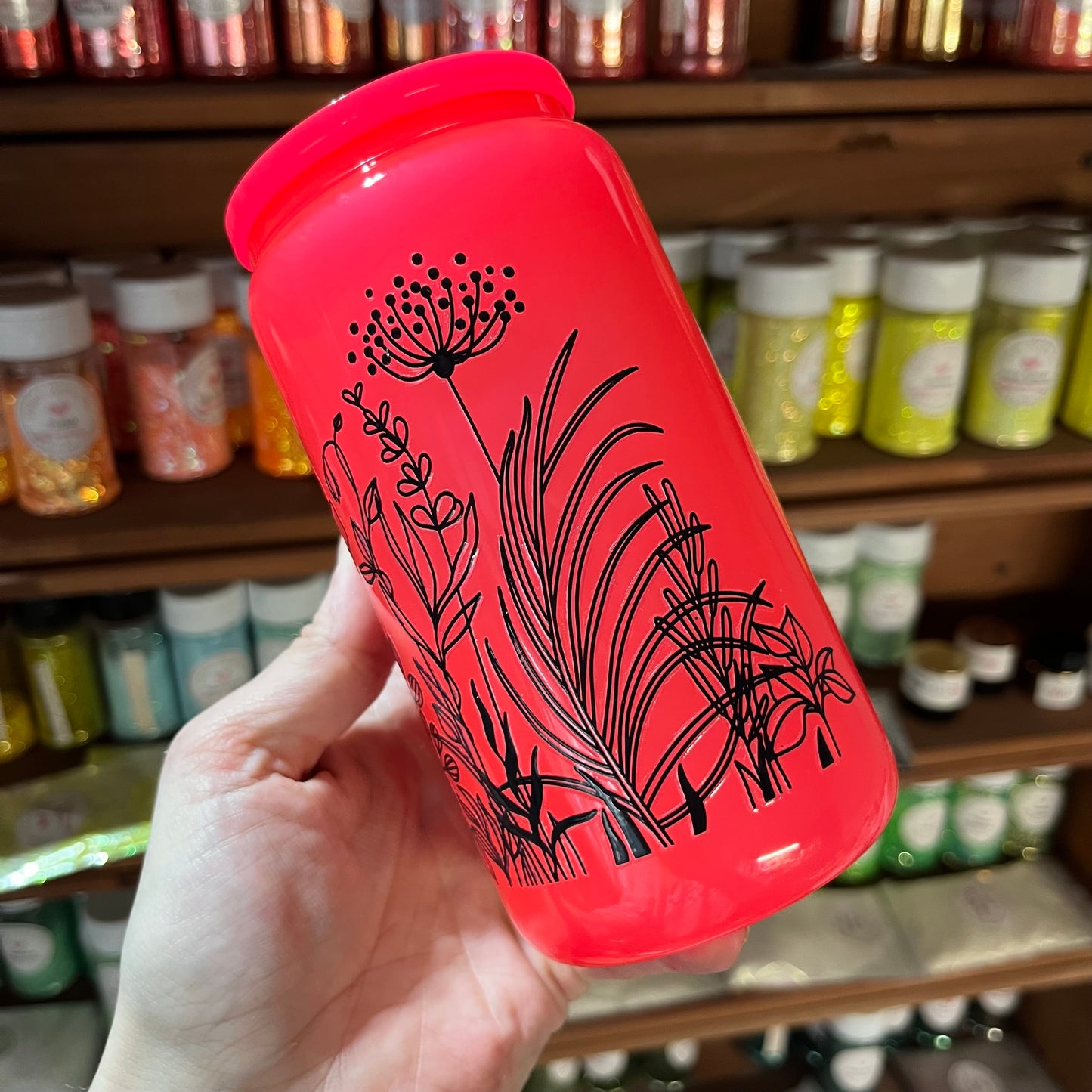 Neon Coral Glass Can