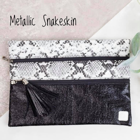 Versi Clutch Double Zipper Bag - Metallic Snakeskin